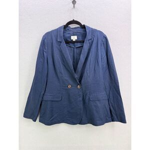 Linen Blend By Monsoon Womens Blue Double Breasted Blazer Jacket Size 10